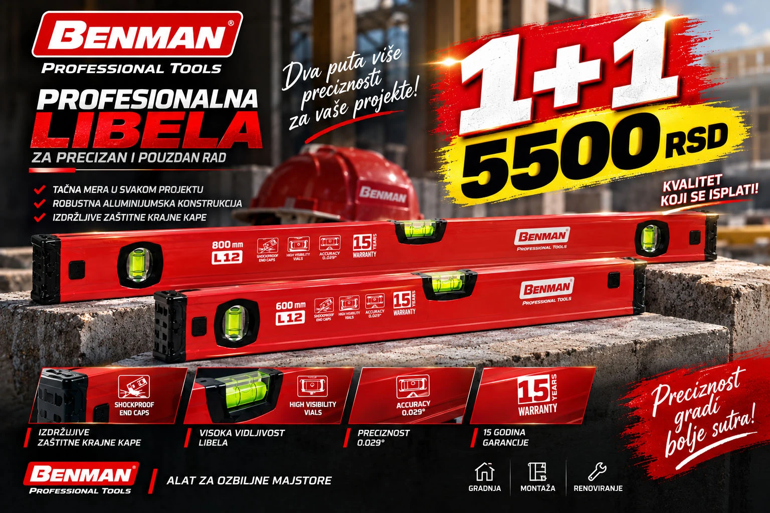 Benman profesionalne libele akcija 1 plus 1
